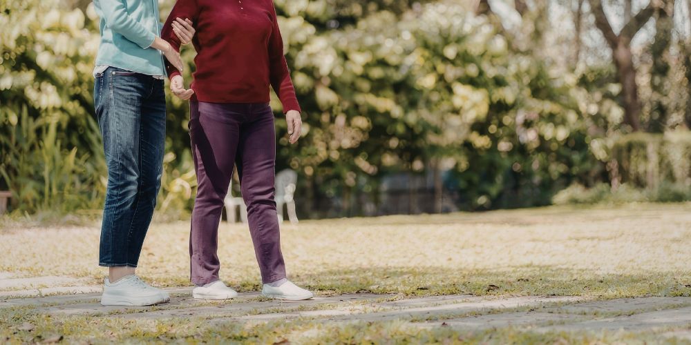 Older adult improving mobility at home after leaving hospital